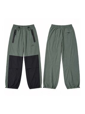 Nike Tech Men's Woven Oversized Fit Nylon Pants Straight Leg Green Black Size L